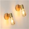 Toolight 2 Pezzi Applique da Parete 350° Regolabile Alluminio Legno Oro E27 | Lampada da Parete Stile Classico, Design Raffinato, Forma Rotonda, per Cucina, Camera, Corridoio e Sala, Senza Lampadina
