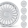 SUVOO Set 4 Copricerchi Auto Universali in ABS, Coppe Ruota per Cerchi in Acciaio con Anello Metallico di Fissaggio, Nero/Argento, Installazione Rapida (14.0, Pollici, JOY)