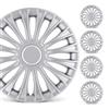 SUVOO Set 4 Copricerchi Auto Universali in ABS, Coppe Ruota per Cerchi in Acciaio con Anello Metallico di Fissaggio, Nero/Argento, Installazione Rapida (15.0, Pollici, DINO RING)
