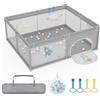 Aufun Box per bambini in tessuto Oxford 300D, con barriera in schiuma antiurto, rete traspirante, cerniera (grigio, 150 x 180 x 68 cm)