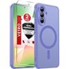 LeYi Cover Magnetica per Samsung A56 5G con Vetro Temperato(Azzurro) | Custodia per Galaxy A 56 Traslucida Opaca Anti-Impronte Resistente ai Graffi Paraurti in TPU Antiurto Protettiva Case