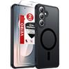 LeYi Cover Magnetica per Samsung Galaxy S25 FE con Vetro Temperato(Nero) | Custodia per S25Fe Traslucida Opaca Anti-Impronte Resistente ai Graffi Paraurti in TPU Antiurto Protettiva Case