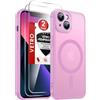 LeYi Cover Magnetica per iPhone 13 con 2 Pezzi Vetro Temperato(Rosa) | Custodia per iPhone 13 Traslucida Opaca Anti-Impronte Resistente ai Graffi Paraurti in TPU Antiurto Protettiva Case 6,1''