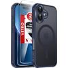 LeYi Cover Magnetica per iPhone 16 con 2 Pezzi Vetro Temperato(Blu) | Custodia per iPhone 16 6,1'' Traslucida Opaca Anti-Impronte Resistente ai Graffi Paraurti in TPU Antiurto Protettiva Case