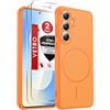 LeYi Cover per Samsung Galaxy S25 FE con Vetro Temperato(Arancione) | Custodia Magnetica per S25Fe Traslucida Opaca Anti-Impronte Resistente ai Graffi Paraurti in TPU Antiurto Protettiva Case