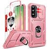 LeYi Cover per Samsung A 56 con 2 Pellicola Vetro Temperato(Rosa) | Custodia per Samsung Galaxy A56 con Protezione Fotocamera [Slidable] Antiurto Armor 560° Anello Supporto TPU Bumper Custodie