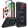 LeYi Cover per Samsung A56 5G con Vetro Temperato [2 Pack](Nero) | Custodia per Samsung Galaxy A 56 con Protezione Fotocamera [Slidable] Antiurto Grado Militare Anello Supporto TPU Bumper Case