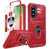 LeYi Cover per Samsung Galaxy A56 5G con Vetro Temperato [2 Pack](Rosso) | Custodia con Protezione Fotocamera [Slidable] Antiurto Armor 560° Anello Supporto TPU Bumper Case per Samsung A 56