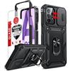 LeYi Cover per Samsung A23 5G/4G: con Vetro Temperato [2 Pack](Nero) | Custodia Samsung Galaxy A 23 con Protezione Fotocamera [Slidable] Antiurto Grado Militare Anello Supporto TPU Bumper Custodie