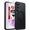 LeYi Cover Magnetica per Samsung Galaxy A35 5G con Vetro Temperato(Nero) | Custodia per A 35 Traslucida Opaca Anti-Impronte Resistente ai Graffi Paraurti in TPU Antiurto Protettiva Case