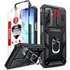 LeYi Cover per Samsung A17 5G con Vetro Temperato [2 Pack](Nero) | Custodia per Samsung Galaxy A 17 con Protezione Fotocamera [Slidable] Antiurto Grado Militare Anello Supporto TPU Bumper Case