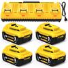 TOPBATT 4 pezzi 5.0A ricambio per Dewalt batteria 18V e 1 pezzo caricabatterie a 4 porte 10.8-20V DCB104 caricabatterie