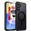 LeYi Cover Magnetica per Samsung Galaxy A15 5G con Vetro Temperato(Nero) | Custodia per A 15 Traslucida Opaca Anti-Impronte Resistente ai Graffi Paraurti in TPU Antiurto Protettiva Case