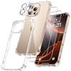 FLLAO 4 in 1 Cover per iPhone 16 Pro 6.3", Trasparente | 2 Pellicola Vetro Temperato e 1 Fotocamera Protettiva, Cuscino d'aria integrato, Antiurto Antigraffio Custodia