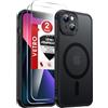 LeYi Cover Magnetica per iPhone 13 con 2 Pezzi Vetro Temperato(Nero) | Custodia per iPhone 13 Traslucida Opaca Anti-Impronte Resistente ai Graffi Paraurti in TPU Antiurto Protettiva Case
