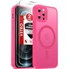 LeYi Cover Magnetica per iPhone 12 Pro MAX con Vetro Temperato, Custodia Compatibile con MagSafe Traslucida Opaca Anti-Impronte Resistente Antigraffi TPU Antiurto Protettiva iPhone 12ProMax Case，Rossa