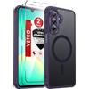 LeYi Cover Magnetica per Samsung A26 5G con 2 Pezzi Vetro Temperato(Viola) | Custodia per Galaxy A 26 Traslucida Opaca Anti-Impronte Resistente ai Graffi Paraurti in TPU Antiurto Protettiva Case