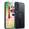 LeYi Cover Magnetica per Samsung Galaxy A56 5G con Vetro Temperato(Blu) | Custodia per A 56 Traslucida Opaca Anti-Impronte Resistente ai Graffi Paraurti in TPU Antiurto Protettiva Case