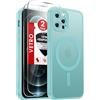 LeYi Cover Magnetica per iPhone 12 Pro MAX con Vetro Temperato, Custodia Compatibile con MagSafe Traslucida Opaca Anti-Impronte Resistente Antigraffi TPU Antiurto Protettiva 12ProMax Case Verde chiaro