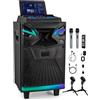 GEYGUY Casse karaoke professionale completo con 2 microfoni wireless, Altoparlante portatile Bluetooth con Luci per feste, Woofer da 10" Sistema PA, effetti sonori/luci DJ/radio FM GTSK10-1