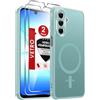 LeYi Cover per Samsung Galaxy A17 5G con Vetro Temperato(Blu Teal) | Custodia Magnetica per A 17 Traslucida Opaca Anti-Impronte Resistente ai Graffi Paraurti in TPU Antiurto Protettiva Case