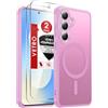 LeYi Cover Magnetica per Samsung S25 FE con 2 Pezzi Vetro Temperato(Rosa) | Custodia per Galaxy S25Fe Traslucida Opaca Anti-Impronte Resistente ai Graffi Paraurti in TPU Antiurto Protettiva Case