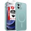 LeYi Cover Magnetica per iPhone 12 con Vetro Temperato(Verde chiaro) | Custodia per iPhone 12 Traslucida Opaca Anti-Impronte Resistente ai Graffi Paraurti in TPU Antiurto Protettiva Case