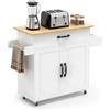 FIVMEN Carrello da Cucina con Ruote e Piano di Lavoro, Carrello Servizio in Legno con Portasciugamani e Portaspezie, Mobile Credenza Cucina Bianco, 115x90x36 cm