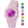 SOCICO Orologio digitale per bambini, resistente all'acqua 5ATM, orologio per bambini illuminato a 7 colori con sveglia e cronometro per bambine e bambini dai 5 ai 12 anni.