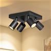 LVWIT Faretti LED da Soffitto Orientabili Nero,Faretto LED Interno con 4 Luci in Alluminio GU10,Quadrata Base, Faretti da Soffitto Moderna Industriali per Barra, Salotto, Cucina (Senza Lampadina)