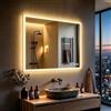 MIQU Specchio da bagno a LED con illuminazione 80 x 60 cm, specchio da bagno grande con touch, dimmerabile, caldo/bianco, senza appannamento, per WC, corridoio, angolo