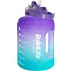 BuildLife Borraccia sportiva, 2,5 l, a prova di perdite, con indicatore del tempo, con coperchio 2 in 1, senza BPA, per palestra (2500 ml, viola blu)