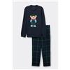 Intimissimi Pigiama Lungo Uomo In Cotone Con Ricamo Orso Gentleman Blu