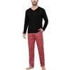 Bresdk Pigiama Uomo Cotone Lungo con Scollo a V e Quadri | Maglia Tinta Unita a Maniche Lunghe E Pantaloni con Elastico, Coulisse E Due Tasche Laterali