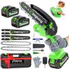 CEEPUY 6 Pollici Mini Motosega a Batteria per Potatura 2 x 4000 mAh, 880W Sega Elettrica per Potatura con Pompetta Olio, Motosega Elettrica a Batteria per Taglio Del Legno Giardini