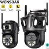 WONSDAR Telecamera IP WIFI a 3 Lenti e 3 Schermi, Telecamera PTZ a 2 Lenti e 2 Schermi con Rilevamento Umano, Impermeabile IP66, Videosorveglianza CCTV ICsee