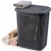 KADAX Cesto per la biancheria da 50 litri Contenitore in plastica grande con coperchio Grigio scuro