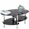 NONE Tavolino da Caffè in Vetro, Tavolo in Vetro a 3 Livelli, Tavolo Ovale per Soggiorno, Tavolino da Divano per Soggiorno e Ufficio, 90x50x45cm