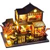 Battoom Mini puzzle 3D fai-da-te Casa delle bambole in legno con kit di luci per mobili Casa delle bambole Casa Accessori in miniatura Giocattoli in legno fatti a mano Regali