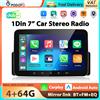 podofo Autoradio Podofo 7'' Android 4+64G 1Din, Lettore Multimediale con Carplay, Android Auto, WIFI, GPS, BT, FM/RDS, EQ, Doppia USB, 4Core, Mirror Link