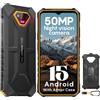 Ulefone Armor X13 Rugged Smartphone Android 15, Telefono Robusto 12GB+64GB(SD-256GB) 6320mAh, 50MP+24MP Visione Notturna, 6.52 HD+Cellulare Antiurto, 4G Dual SIM/Impronta Digitale/Face ID