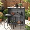 Garvee Set Bar da Giardino 3 Pezzi Compatto - Tavolo Alto con 2 Sgabelli, Ripiani Portaoggetti, Struttura in Metallo Resistente, Piano in DPC, Design Salvaspazio per Balcone, Patio e Esterni - Rattan