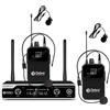 Selius Kit microfono wireless UHF: 2 microfoni lavalier e 2 microfoni a clip per cuffia, portata di 80 metri, con uscita XLR e 6,5 mm