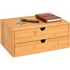 Relaxdays Cassettiera, naturale | In bambù, 2 cassetti, organizer da scrivania, HLP: 13,5 x 33 x 21 cm