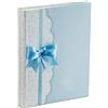 Mareli Album Fotografico Nacita con Diario 23X30 Cm 56 Pagine Bianche e 4 Pagine Diario Personalizzabili Pagine in Cartoncino Spesso e Resistente Intervallate da Pergamino, applicazione fiocco celeste