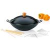kela Wok in ghisacon coperchio 36 cm ASIA, set wok con griglia per cottura al vapore, bacchette, pinze in legno, padella wok da 4,5 l per induzione