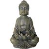 Relaxdays Statua Buddha seduto 30 cm giardino con loto, decorazione soggiorno, resistente intemperie, antigelo, bronzo