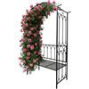 Relaxdays Arco per rose con panchina, arco da giardino, HLP: 210 x 134 x 48 cm, per piante rampicanti, metallo, nero