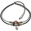 Ancient Tribe Collana girocollo boho a doppio cordoncino con ciondolo foglia, corda in pelle e canapa con perline, regolabile 37 cm
