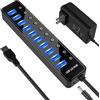 OEM Hub dati USB 3.0 a 10 porte con 1 porta di ricarica slim e interruttori di accensione separati - Alimentatore da 5 V/4 A per MacBook, Mac Pro/Mini e altri dispositivi